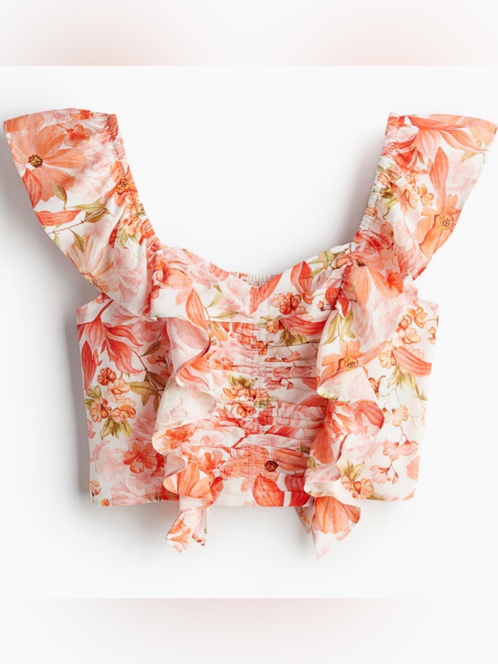 NWT H&M Linen-Blend Cropped Floral Blouse Size Small